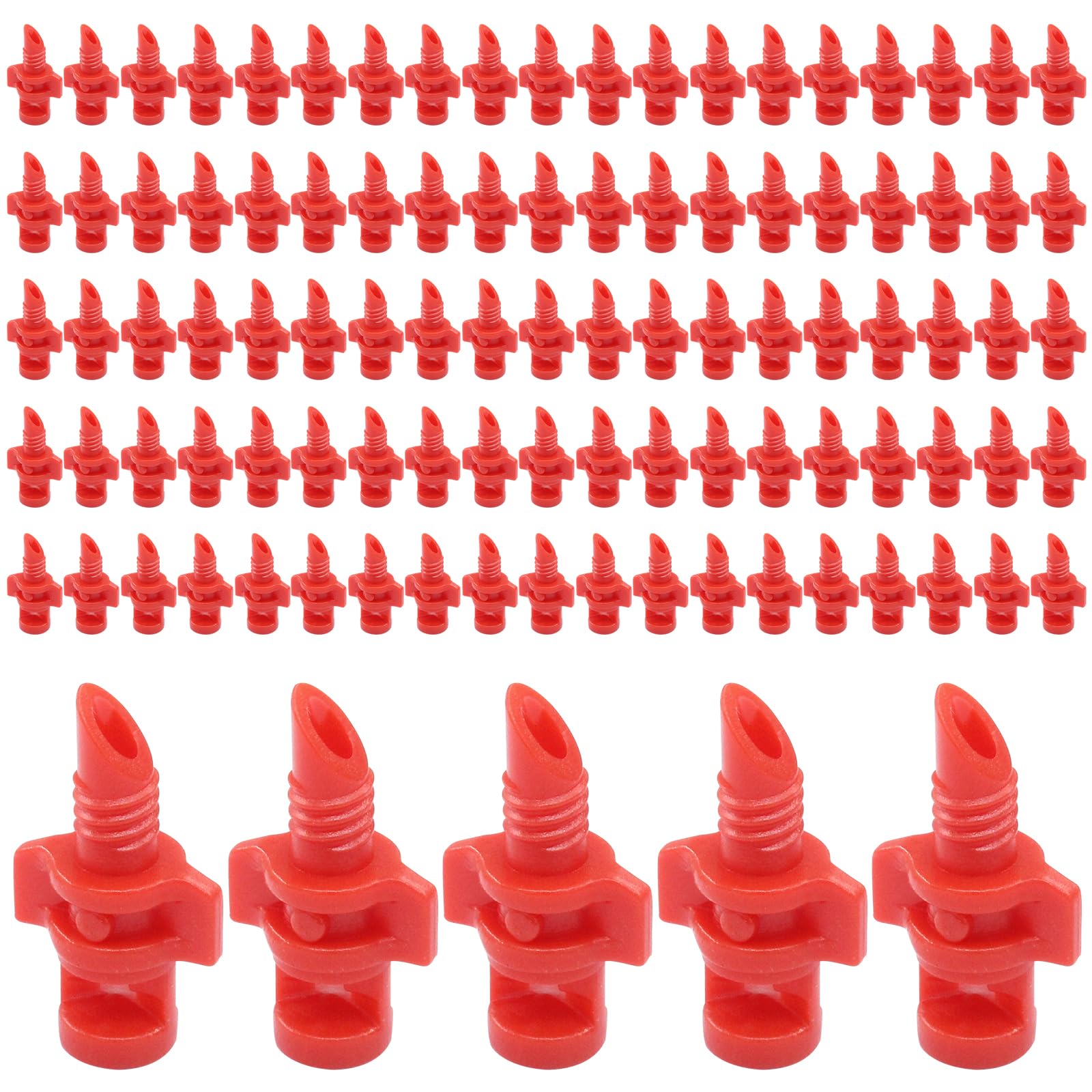100 Pcs 360 Degree Misting Nozzle, Micro Sprayer Sprinklers Irrigation, Refraction Automizing Drippers for Garden Irrigation System(Red)