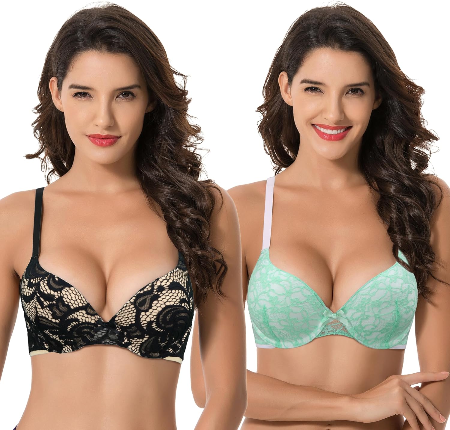 Curve Muse Women's Plus Size Perfect Shape Add 1 Cup Push Up Underwire Lace Bras