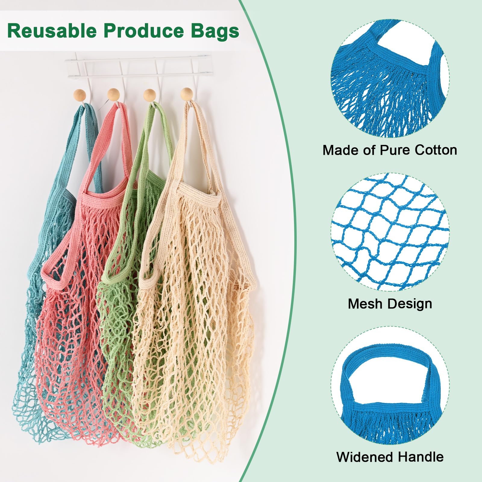 M METERXITY 1-Pack Cotton Mesh Bag, Reusable Washable Mesh Net String Grocery Bags, Reusable Produce Bags with Handle - Image 2