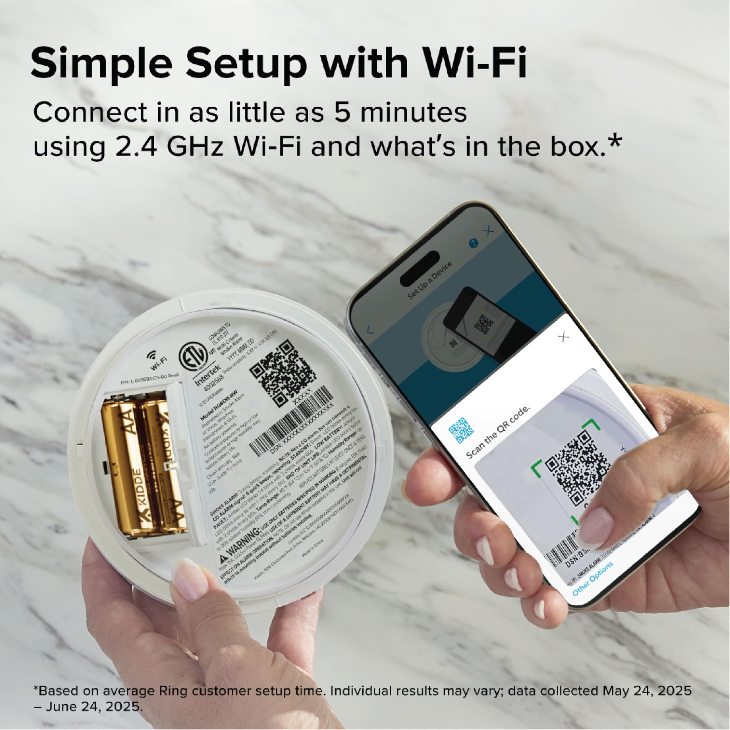 Kidde Détecteur de fumée Intelligent, Application Ring activée pour Les Notifications en Temps réel, interconnectivité sans Fil, alimenté par Pile AA