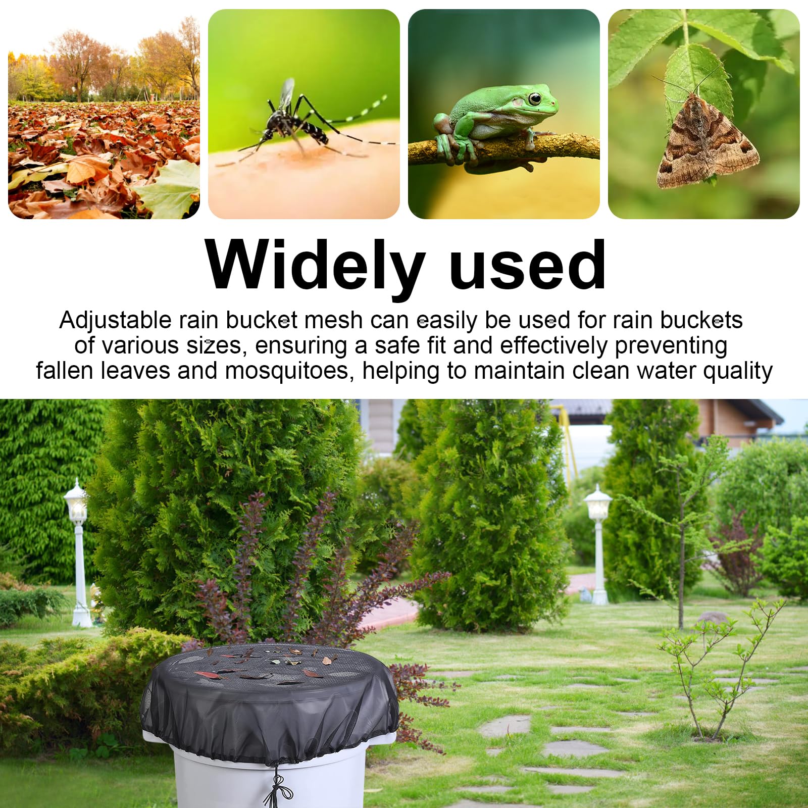 Filet Tonneau Eau de Pluie Ronde 95cm, Protection Réglable avec Élastique pour Jardin