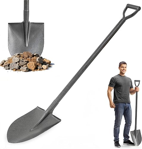 Heavy Duty All Steel Shovel - 48 Inch Digging Shovel for Garden, Camping, Trenching, and More with D-Grip Handle, Black Full Steel Construction