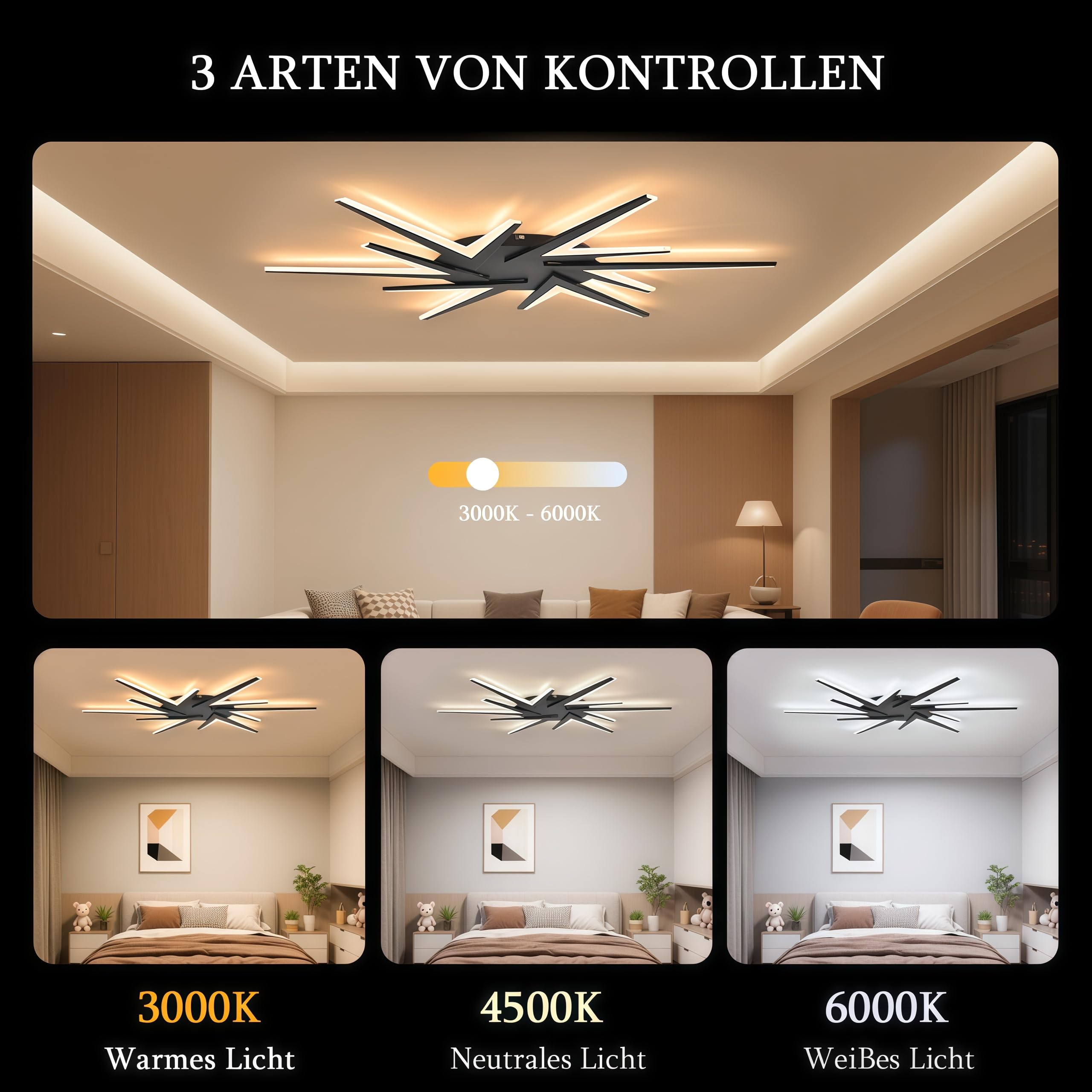 LED Deckenleuchte Dimmbar, 55W Deckenlampe LED mit Fernbedienung, 90cm Wohnzimmerlampe APP Farbwechsel, Moderne Deckenlampe Wohnzimmer Lampe wohnzimmer, Energie Sparen Dimming Lampen Schlafzimmerlampe