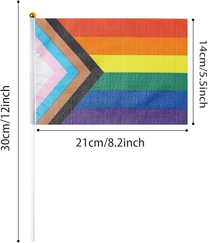 Vista 32 de GentleGirl Paquete de 12 banderas de arco iris del orgullo arcoíris, pequeñas banderas de mano gay LGBT Festival fiesta desfiles decoraciones Bander