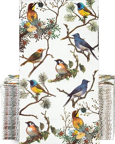100 toallas desechables de papel de 3 capas para baño, servilletas de pájaros de primavera, decoración diaria para cenas, bodas, fiestas de té,