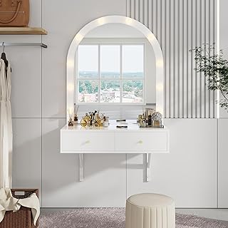 Merax Floating Makeup Vanity Desk with Mirror and 3-Color Lights, 31