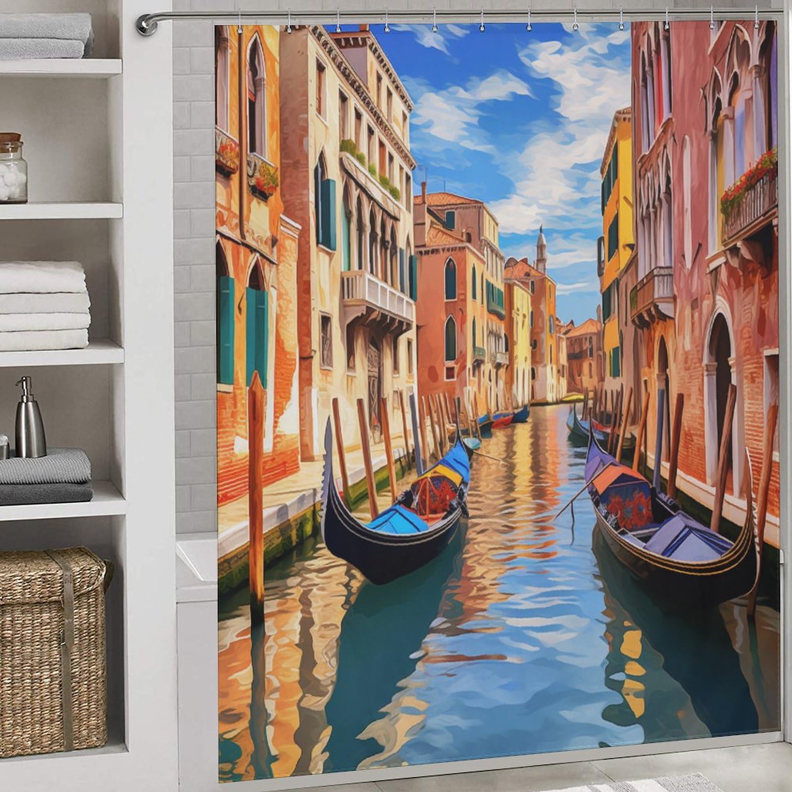 Rideau de douche en tissu lavable de qualité supérieure motif Venise
