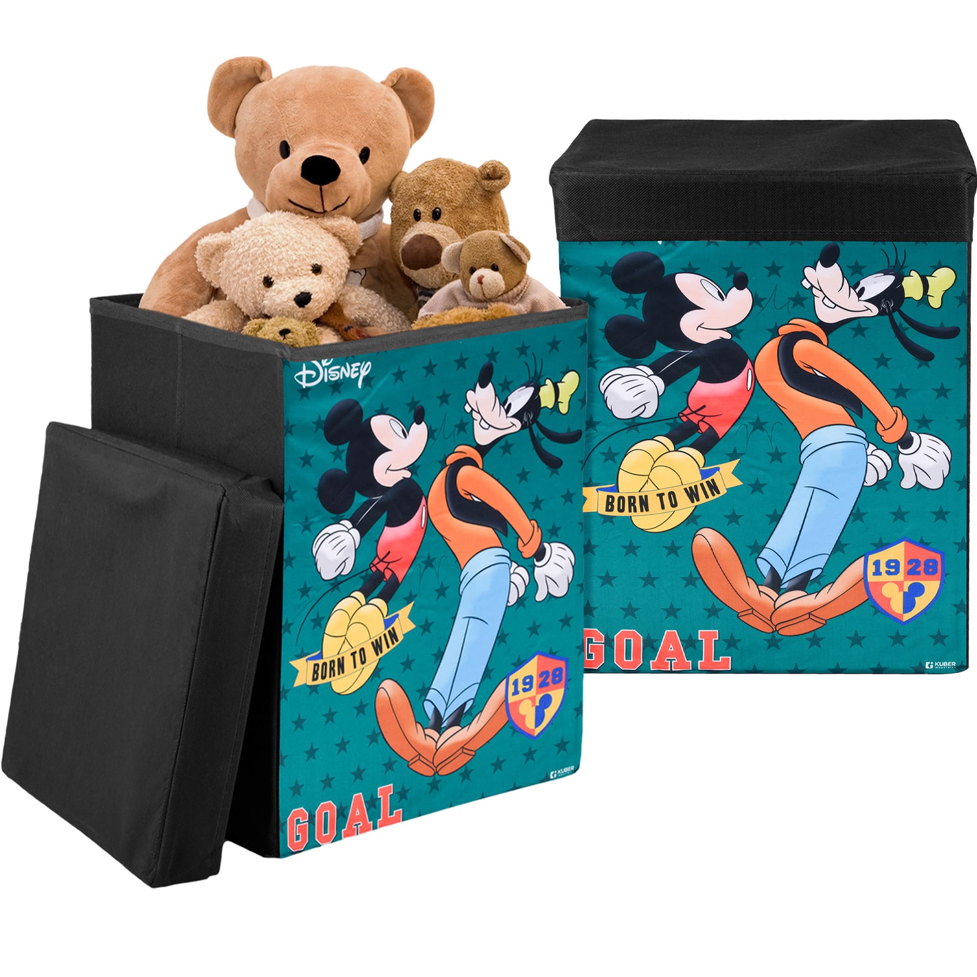 Kuber Industries Goofy Toy Storage Box | Laundry Basket for Toys | Folding Laundry Basket | Clothes Hamper with Lid & Handles | 60 LTR | Pack of 2 | Black