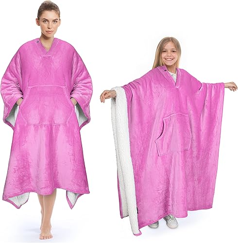 Miniatura 7 de Tirrina Manta poncho de polar 2 en 1, muy suave y cómoda, para adultos mujeres, hombres y niños para uso interior o al aire libre, 55x80 pulgadas