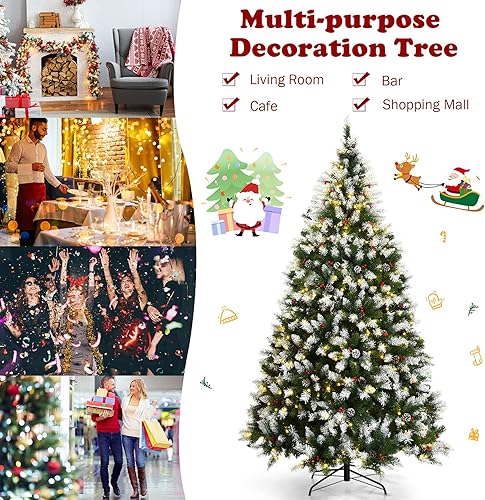 Miniatura 8 de Happygrill Árbol de Navidad nevado preiluminado de 7.5 pies con 550 luces LED blancas cálidas y 1398 puntas de PVC, 8 modos de iluminación, árbol