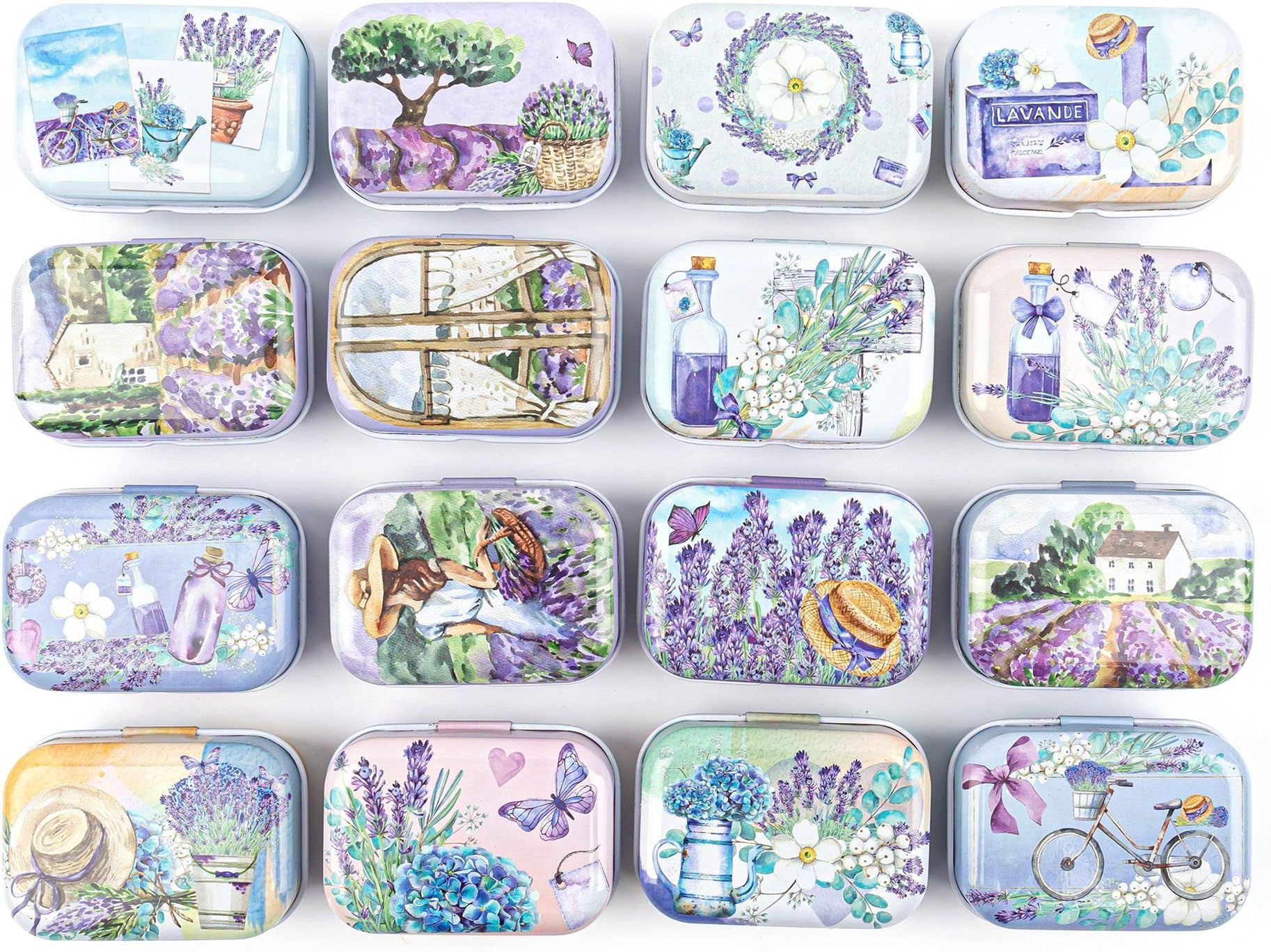 Framendino, 5 Pack Mini Lavender Flower Tin Trinket Coin Box Jewelry Storage Case Containers with Lid (Random Color)