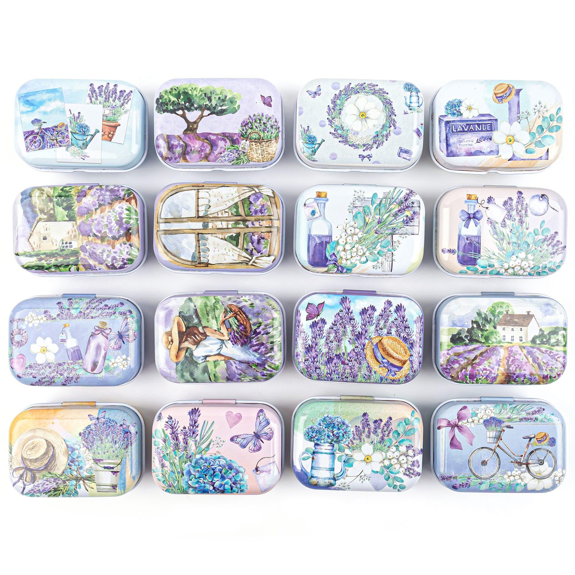 Framendino, 5 Pack Mini Lavender Flower Tin Trinket Coin Box Jewelry Storage Case Storage Containers with Lid for Jewelry