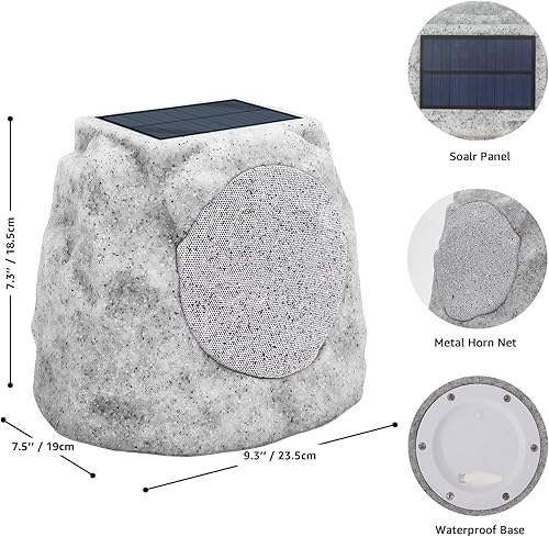 Miniatura 6 de uuffoo Altavoz Rock para exteriores, impermeable, carga solar y USB con colores RGB, Bluetooth 5.0, altavoz solar Bluetooth 5.0, altavoz de roca al