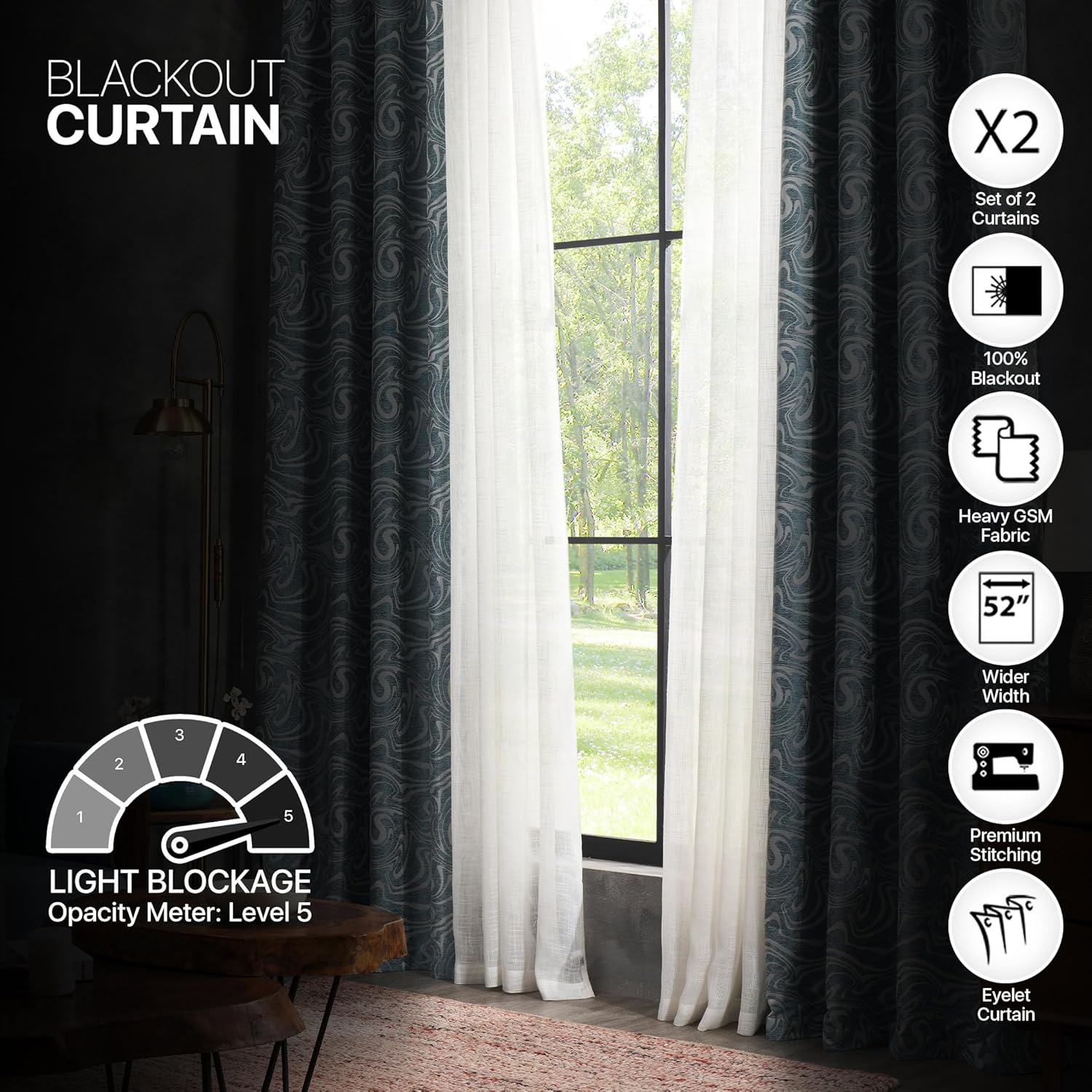 Deco Window Set of 2 100% Blackout Curtains for Bedroom 7.5 Feet Long for Room Darkening & Living Room Decor with Grommet (Teal, 52 Inch Wide x 90 Inch Height)