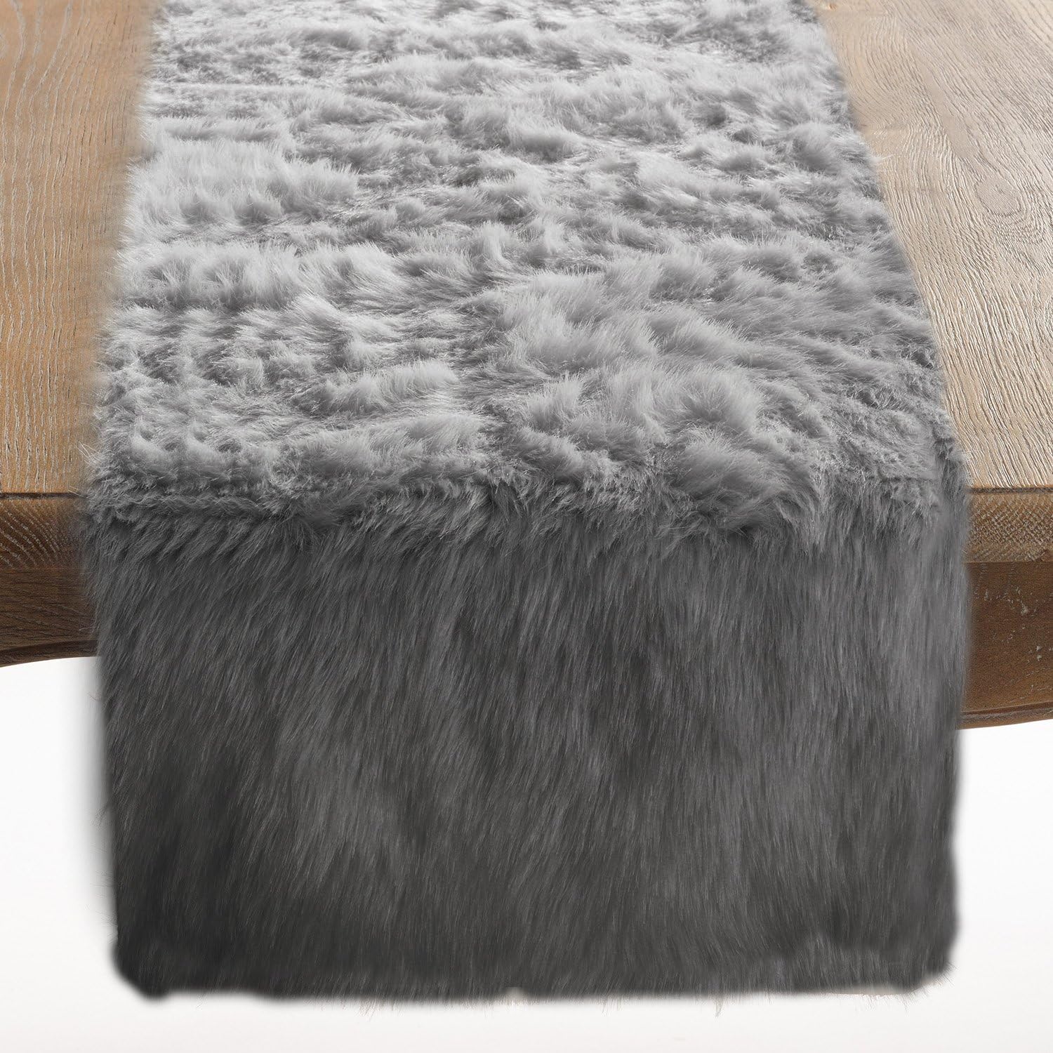 Occasion Gallery Grey Faux Fur Winter Holiday Table Runner, 15" X 72" Rectangular