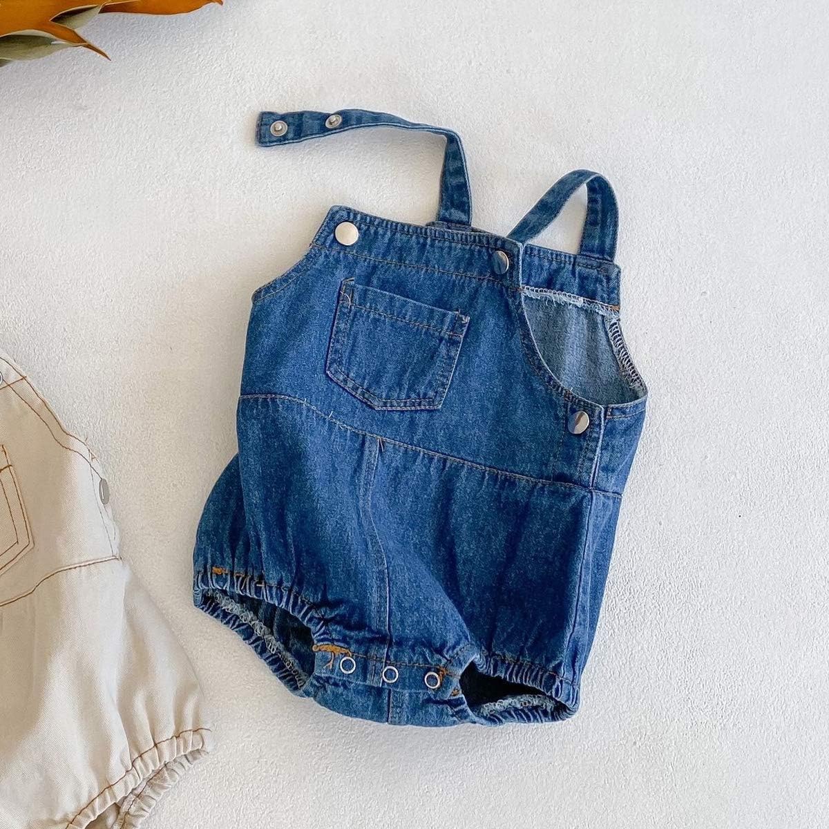 HOOLCHEAN Baby Boy or Girl Denim Bodysuit with Straps Infant Cotton Jeans Romper - Image 3