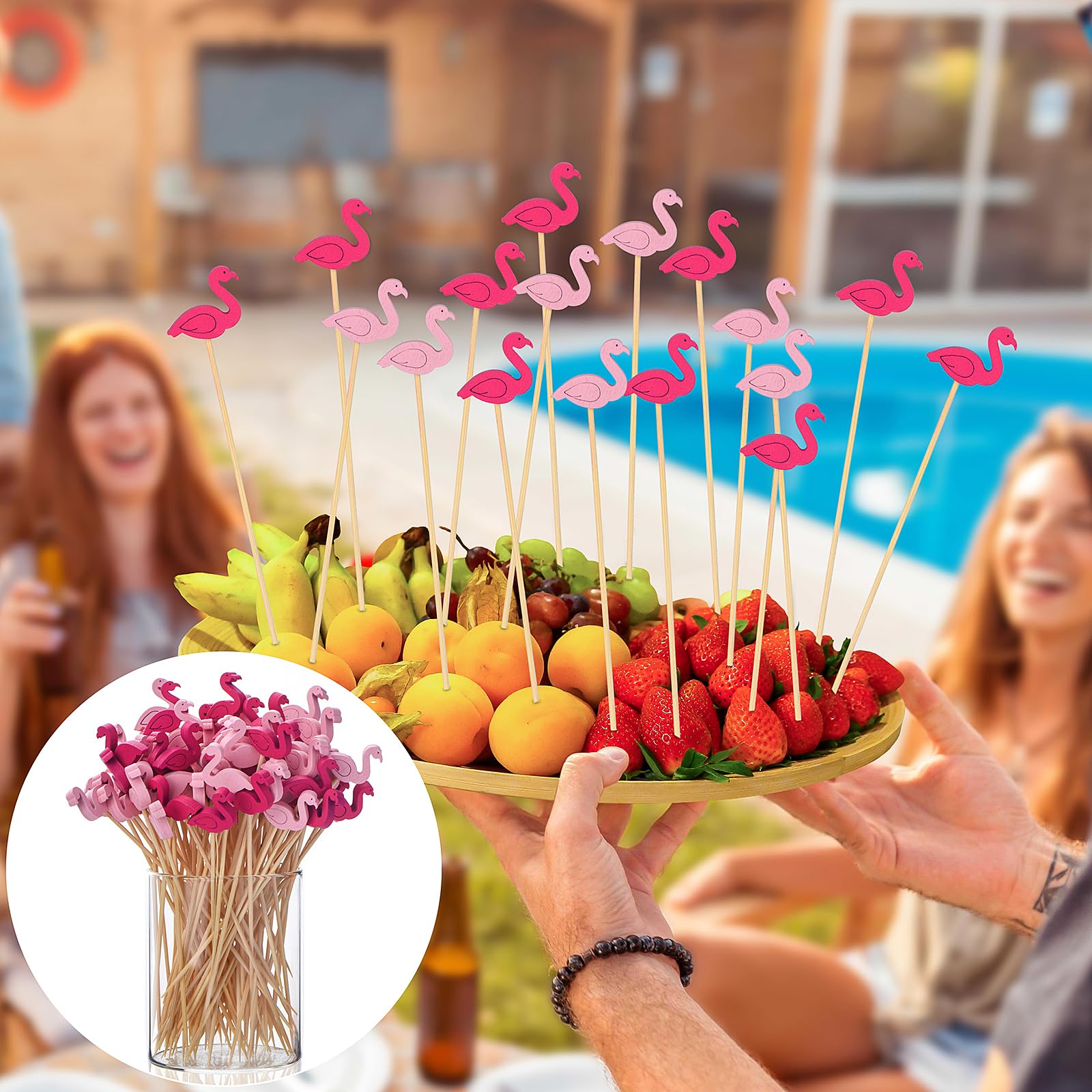 Minleer (300Pcs Flamingo Stuzzicadenti da Cocktail, Cocktail Ananas Cibo e Bevande Picks Sticks per Feste a Tema Hawaiano, Beach Party Decoration