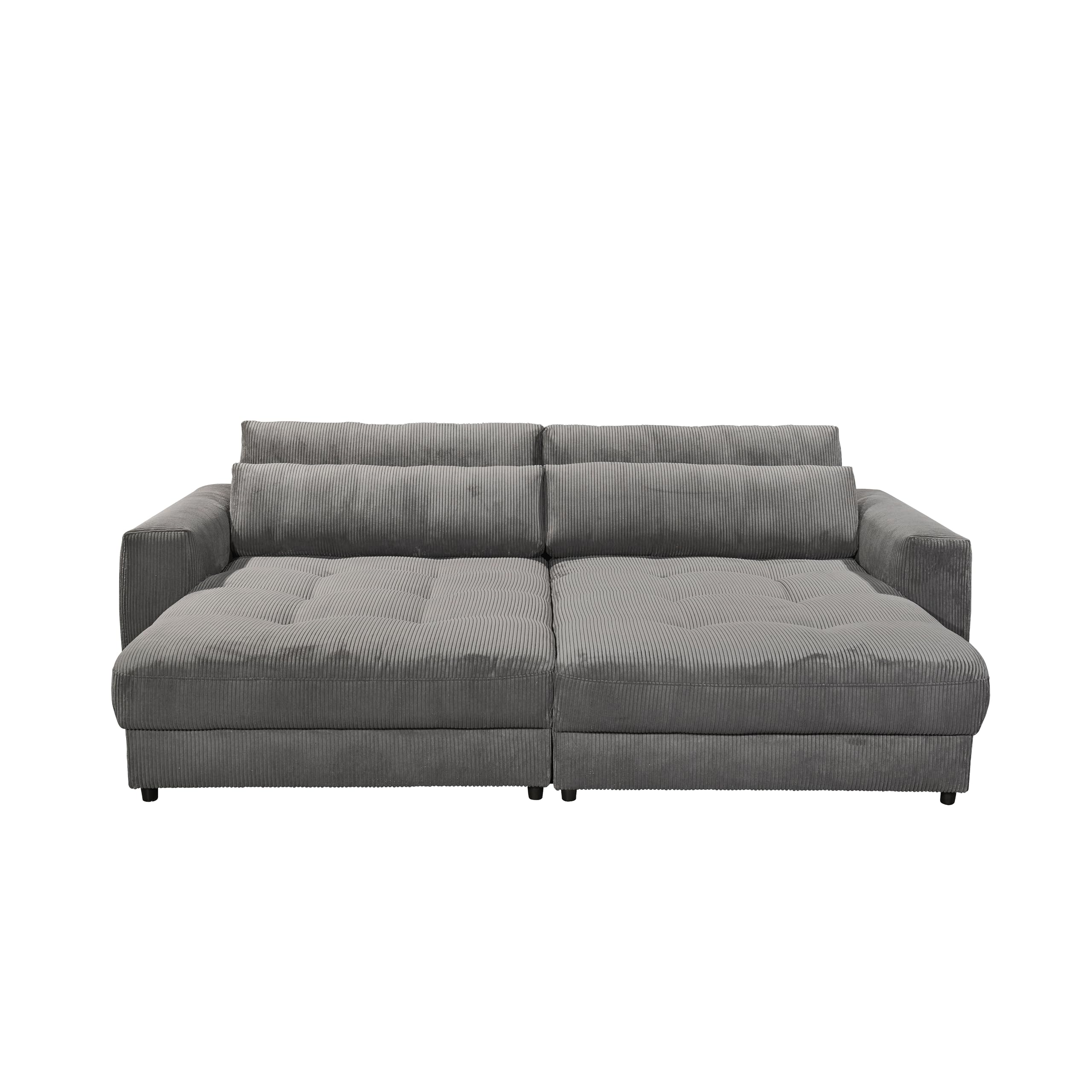 Big Sofa BARURA Cord dunkelgrau – XXL Couch mit großer Liegefläche, modernes Sofa 292x194 cm inklusive Nierenkissen
