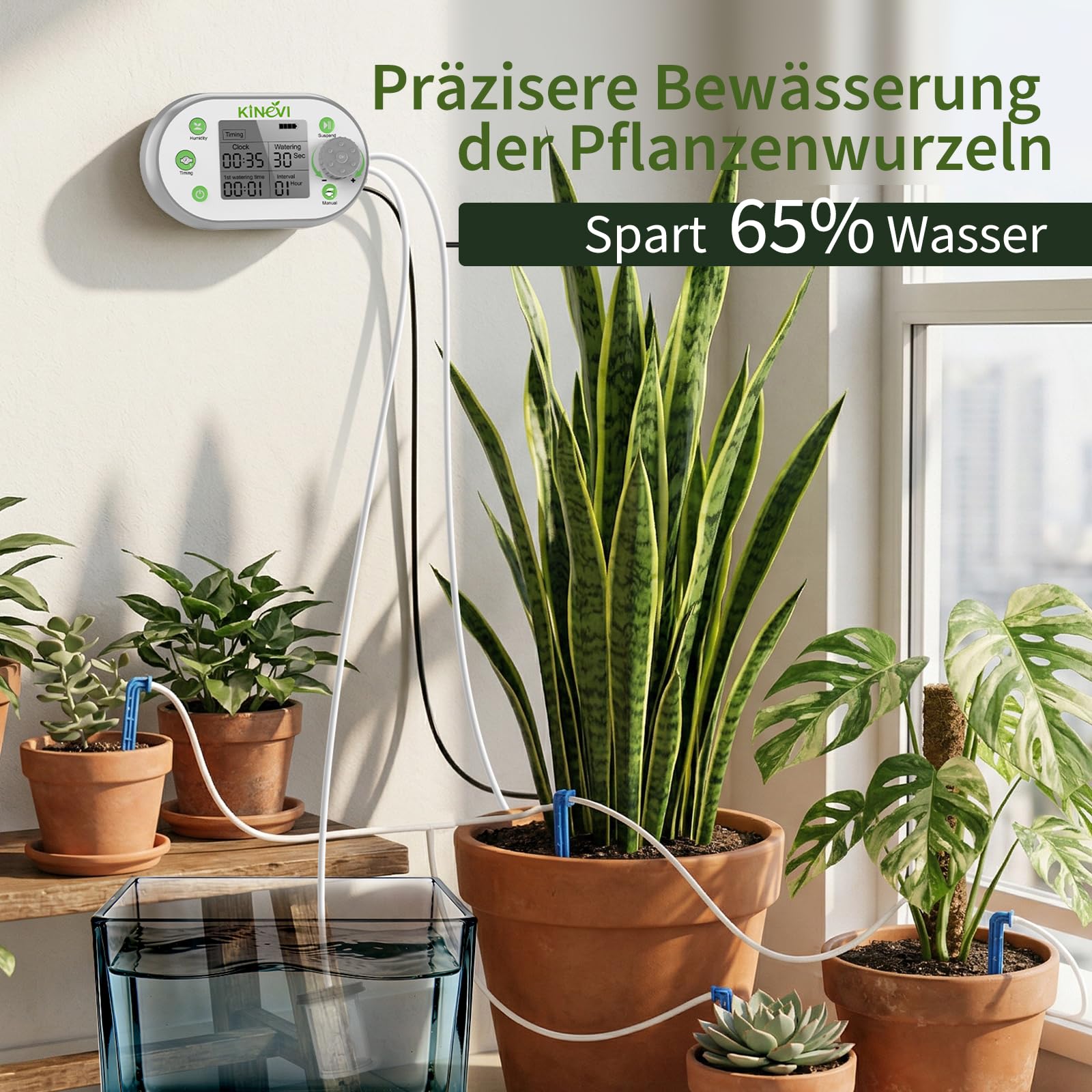 Automatisches Bewässerungssystem mit Feuchtigkeitssensor, 300-Modi-Timer, 15M Schlauch & 15 Tropfern, Urlaubs Pflanzen bewässerung für Balkon, Innenbereich & Gewächshaus