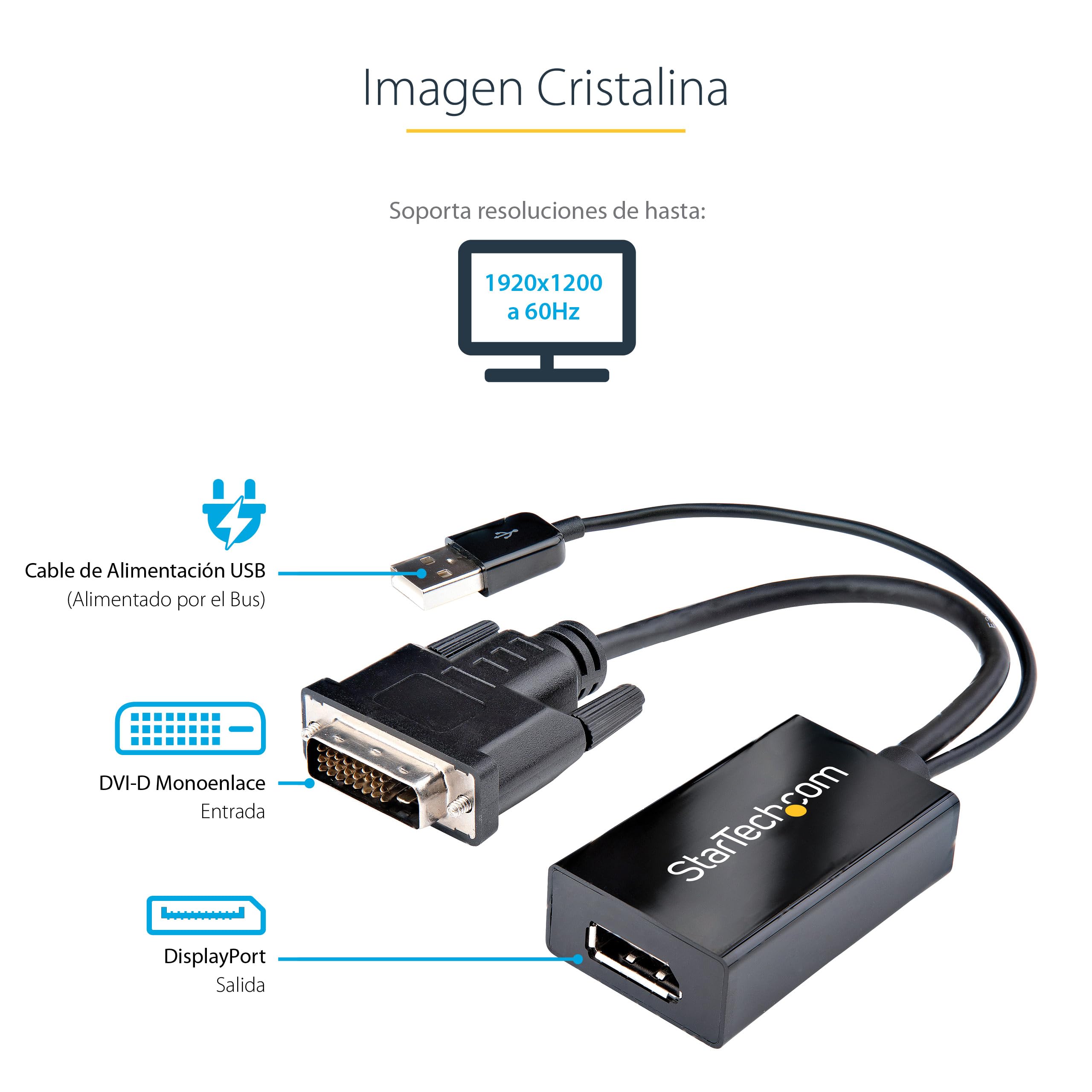 StarTech.com Adaptador DVI a DisplayPort Alimentado por USB - Conversor DVI a DisplayPort - Convertidor DVI-D a DP - 1920x1200