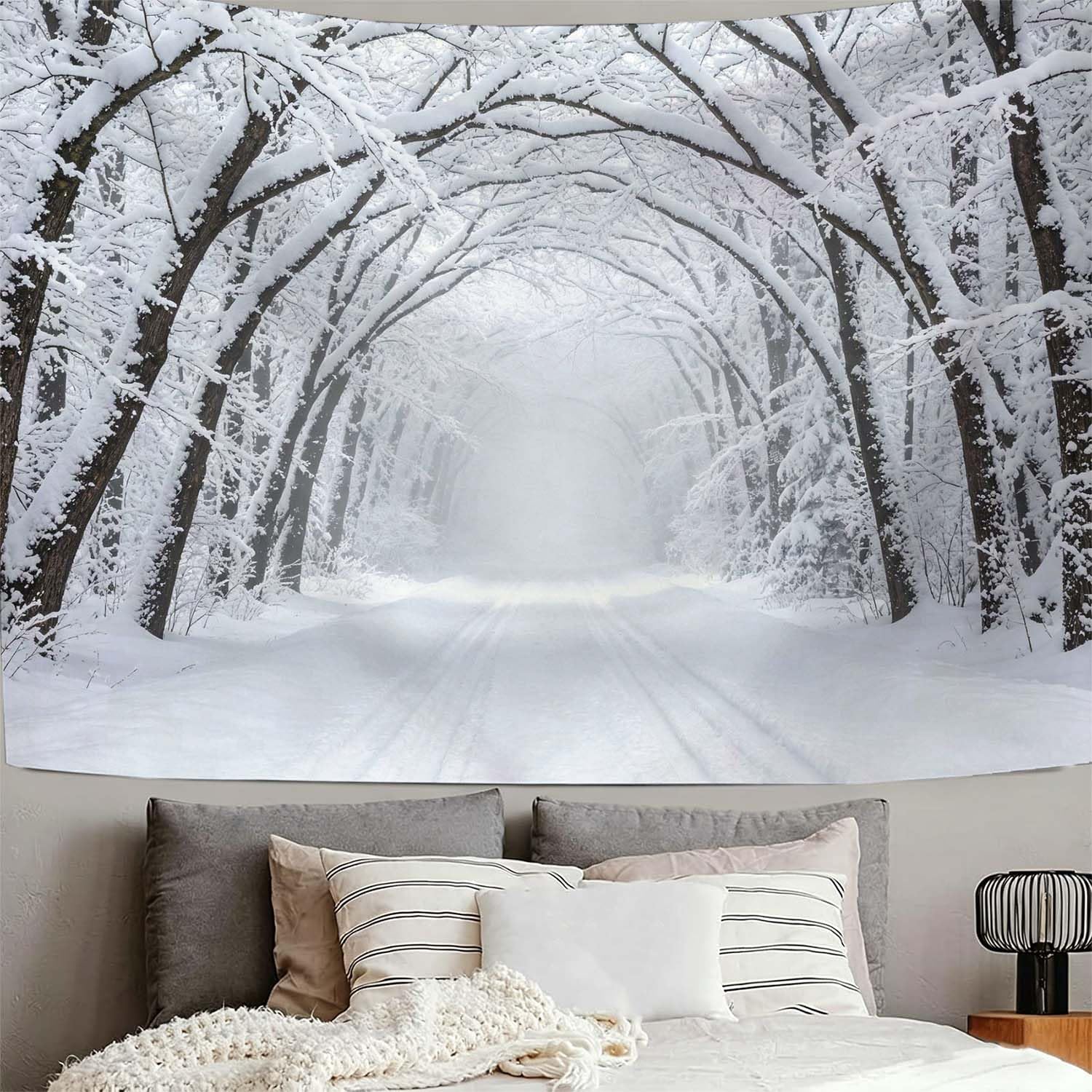 Arazzo da Parete Grande 300x260 cm Bosco Innevato 3D Telo da Parete
