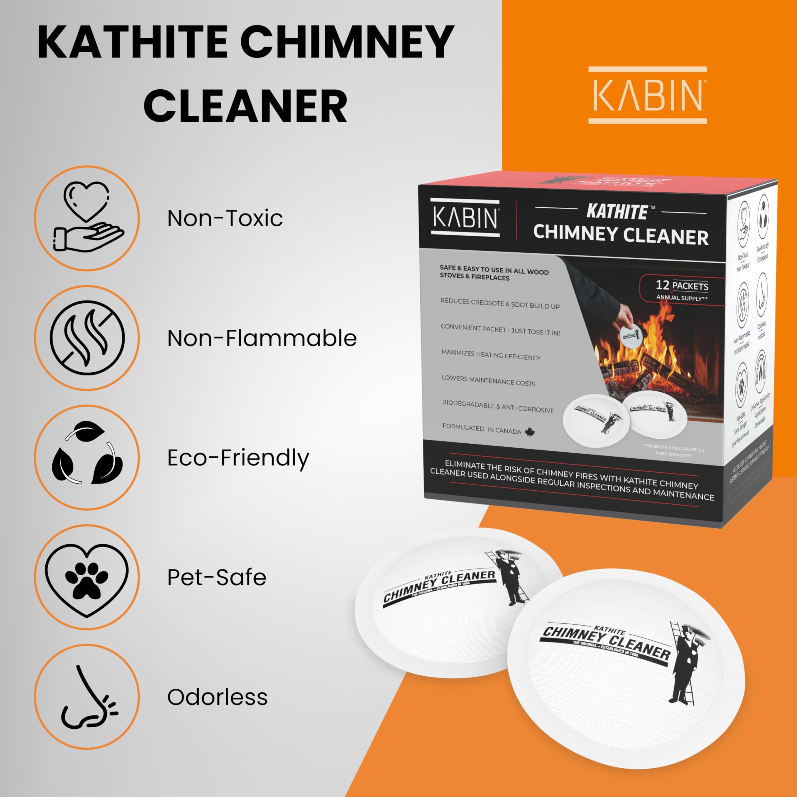 KABIN Kathite Creosoto Concentrate Buster – Triple Power Remover Packets – Kit detergente per camini e camini, per rimuovere creosoto e fuliggine, confezione da 12 pacchetti