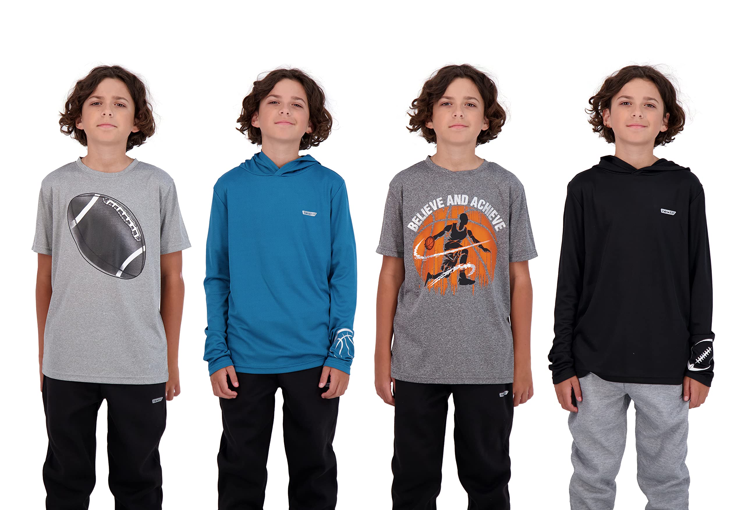 4-Pack Boys Youth Quick-Dry Breathable Performance Active Athletic T Shirts