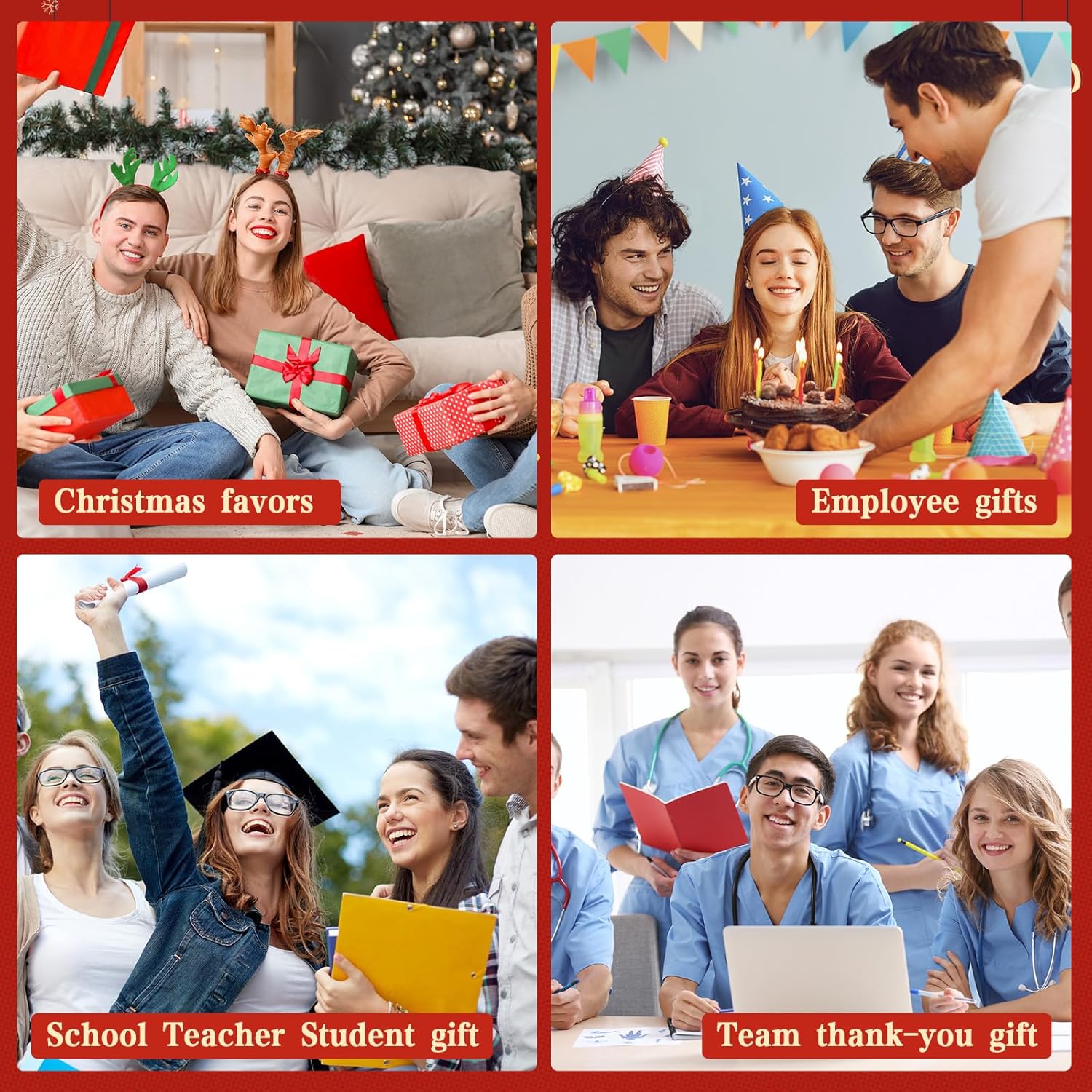 Tenceur 48 Sets Christmas Staff Gifts Bulk Thank You Pen Merry Bright Cards Team Christmas Bulk Gifts for Employees Coworkers Team Members at Work Staff Office Holiday Presents Stocking Stuffers
