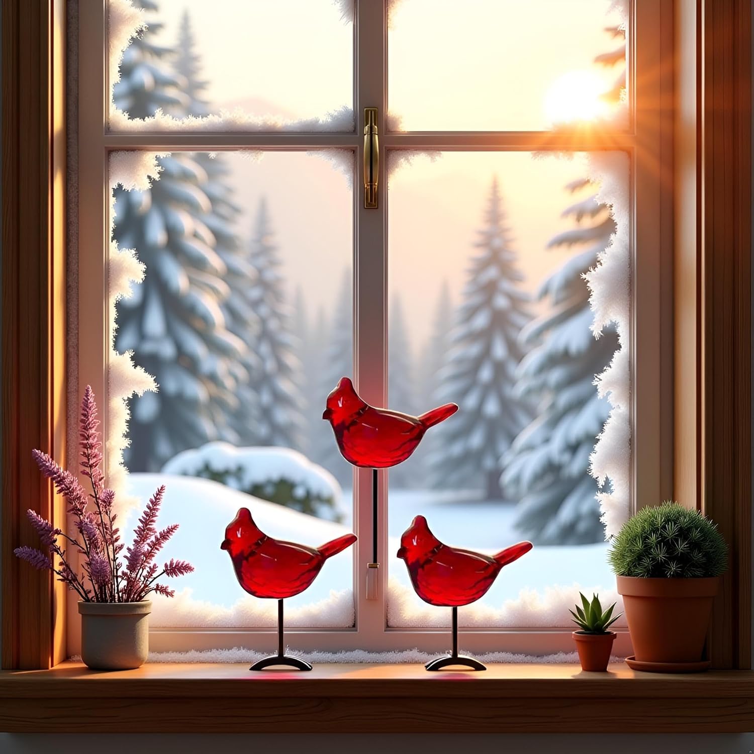 3 Pcs Acrylic Cardinal Figurine Home Decor Glass Red Bird Statue for Illuminated Display Home Décor Accents (Red) - Image 5