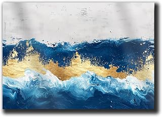 Abstract Wall Art Blue and Gold Clouds Paintings Smoke Wall Decor Texture Painting Modern Artwork Picture Poster Print for Living Room Bedroom Bathroom, Home Decor, Print
