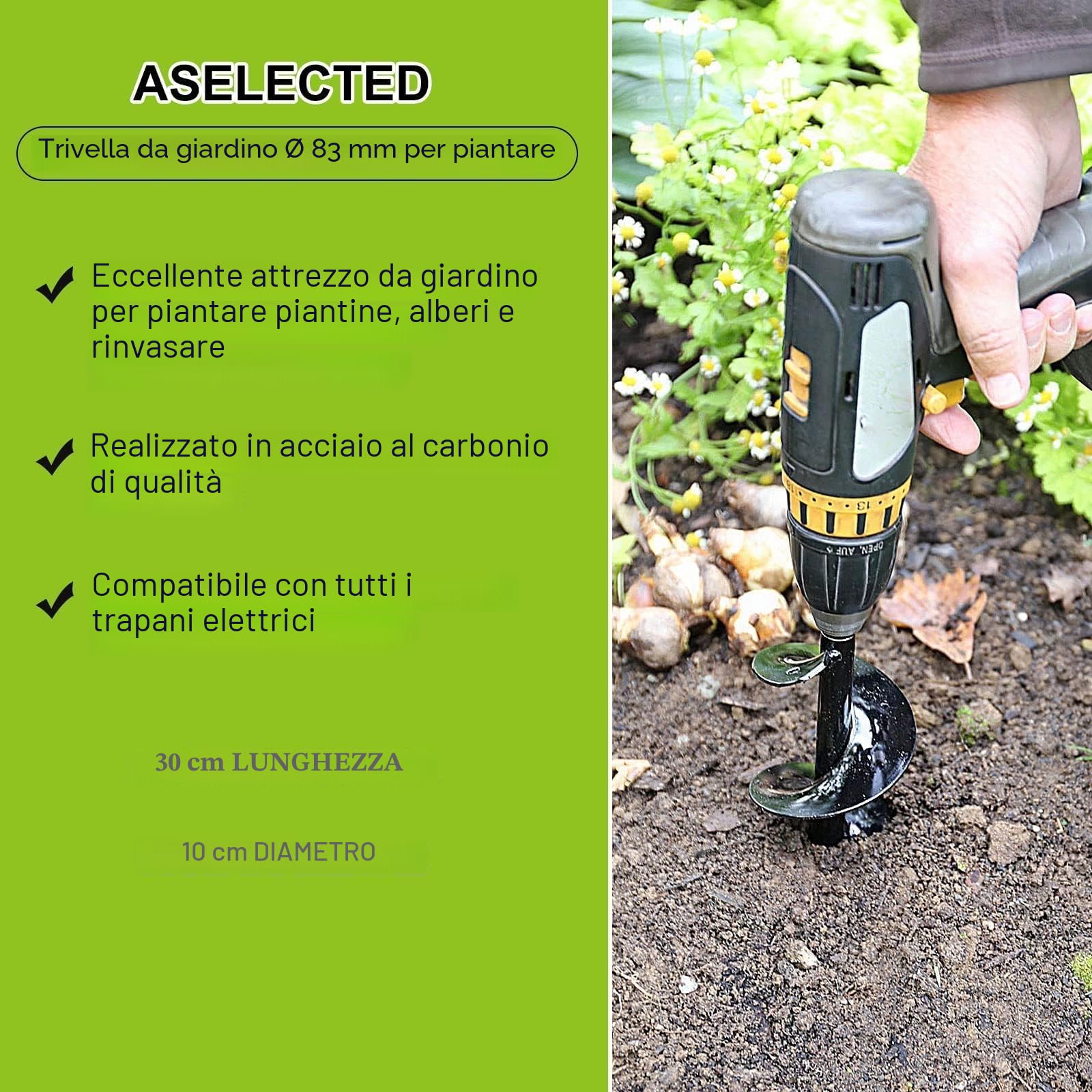 Aselected Punta per trapano giardino trapano trapano trapano Ø 100 mm + guanti, giardino coclea per trapani elettrici, strumento pratico per piantare alberi arbusti