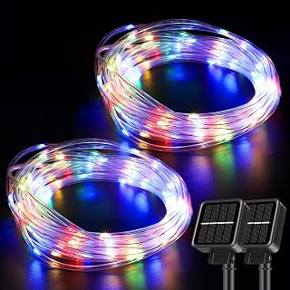 DAMEING Solar Rope Lights 2 Pack, 66FT 200LED Outdoor Waterproof Solar Powered Fairy Tube Light with 8 Lighting Modes for Garden Patio Party Camping Decoration (Multi-Colored)