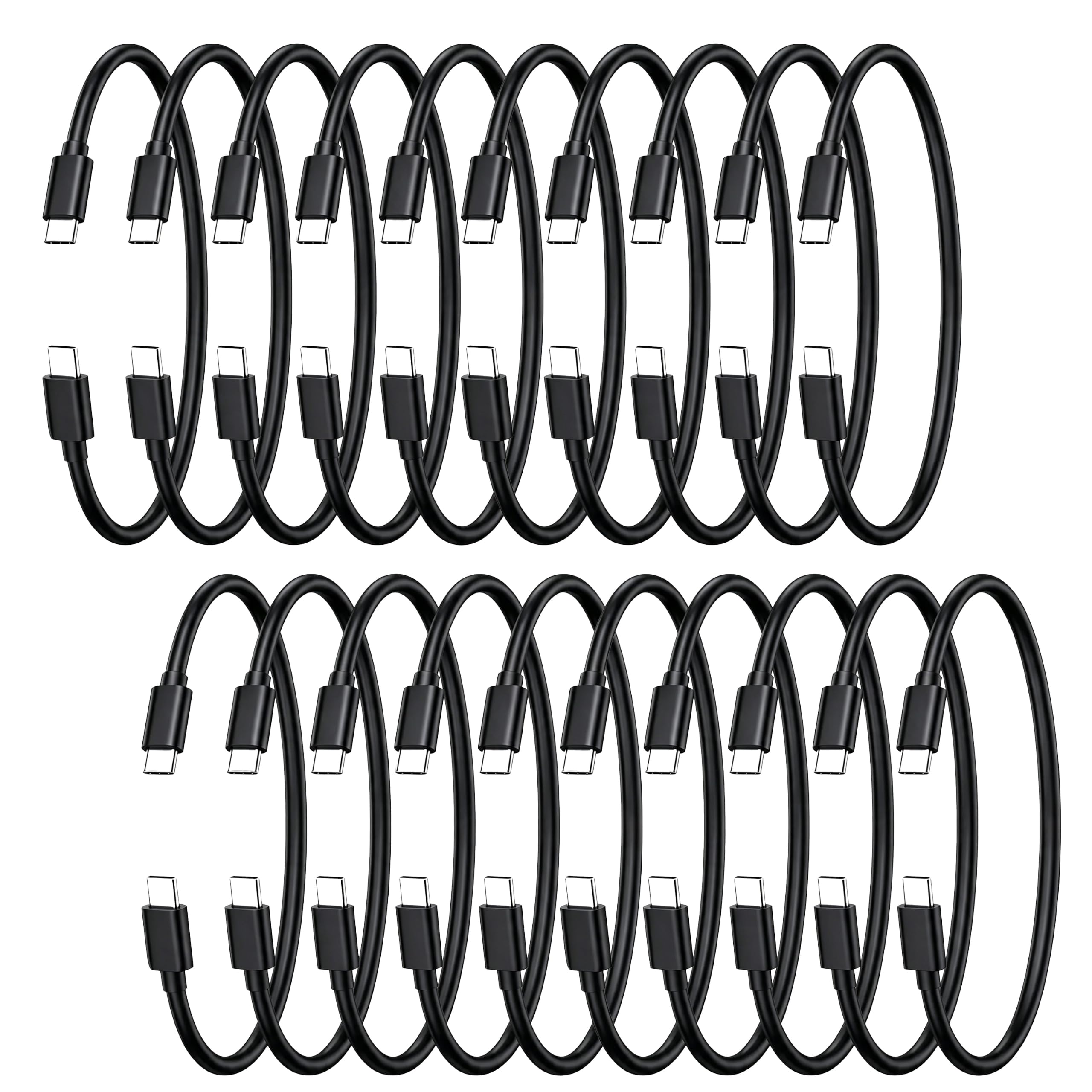 Lot de 20 câbles USB C vers USB C courts de 15,2 cm, 3 A, 480 Mbit