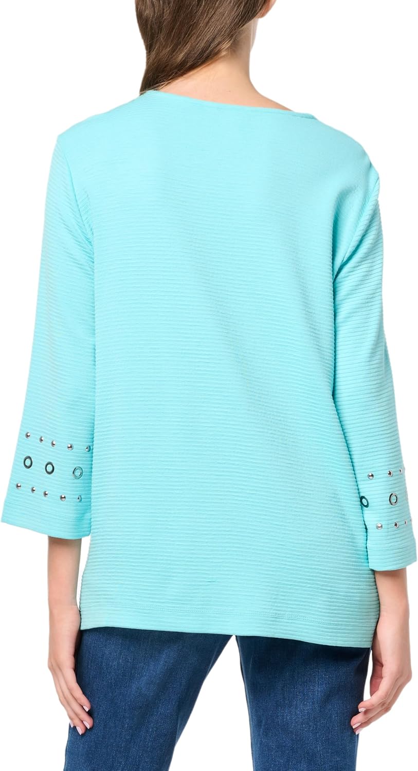 MULTIPLES womens Three Quarters Sleeve V-neck Top With Embellishment - Image 3