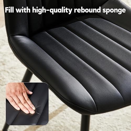 Miniatura 7 de TUKAILAi Juego de 2 sillas de comedor negras, sillas de piel sintética con patas de metal, sillas tapizadas para cocina, comedor, muebles modernos,