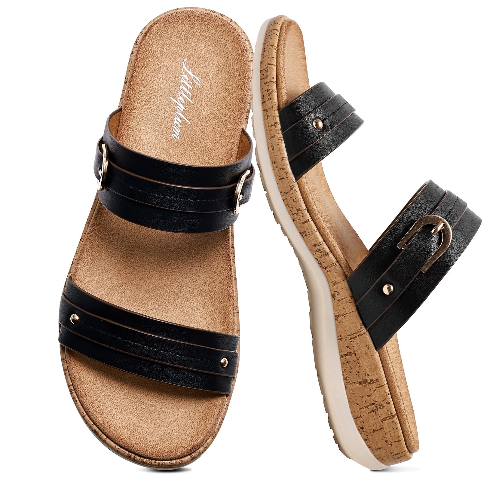 Littleplum Women's Flat Sandals Arch Support Slide Sandals