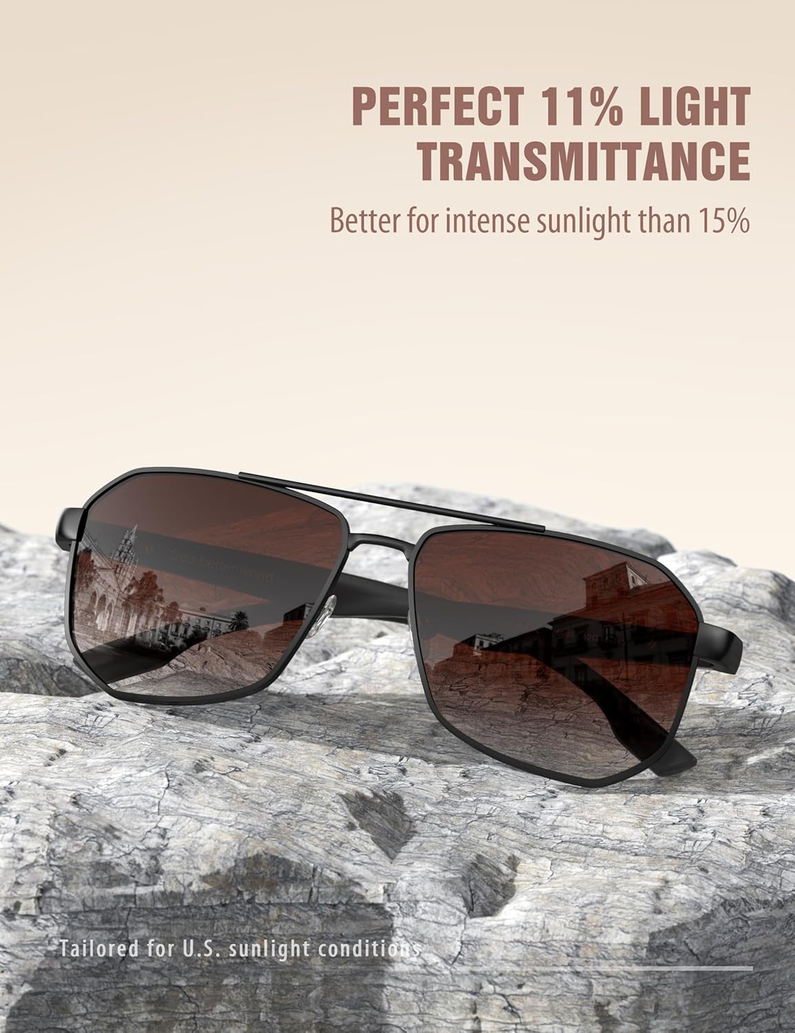 LUENX Aviator Sunglasses for Men Square Polarized Polygon Shades UV400 Sun Glasses with Accessories - Image 3