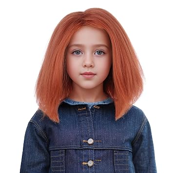 Kids Orange Brown Wig Girls Short Orange Straight Side Part Wig for Halloween Cosplay Heat Resistant Synthetic Wigs with Wigs Cap