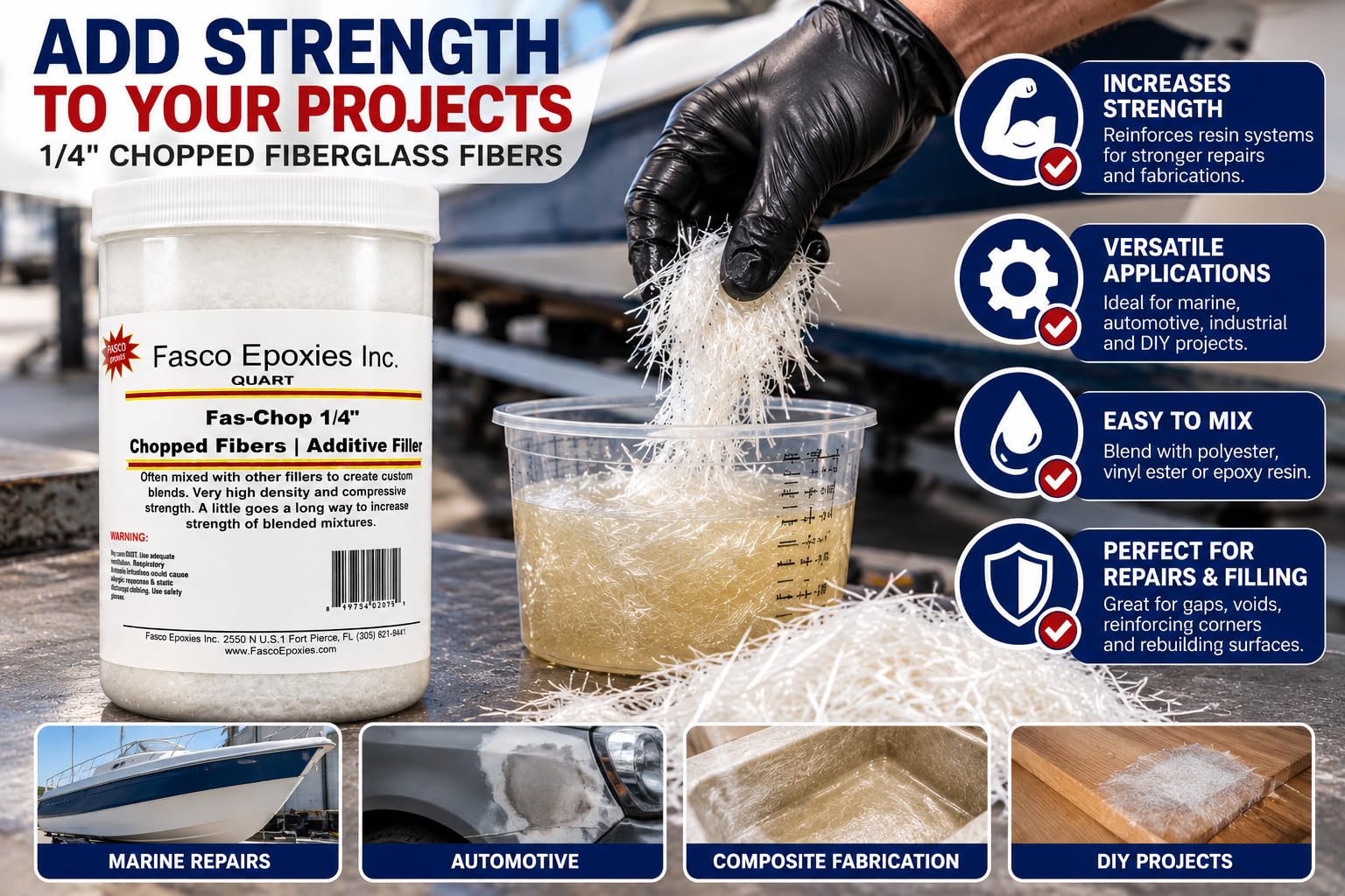 Fiberglass Chopped Strand Filler - Repair & Reinforce -3 Fiberglass Chopped Strand Filler - Repair & Reinforce -3