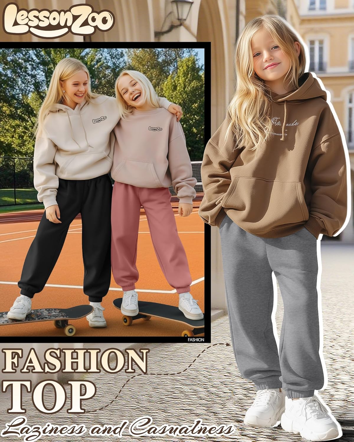 3 Pack Girls' Sweatpants Kids Elastic Waist Joggers Casual Athletic Pull on Teen Sweat Pants with Pockets - Image 3