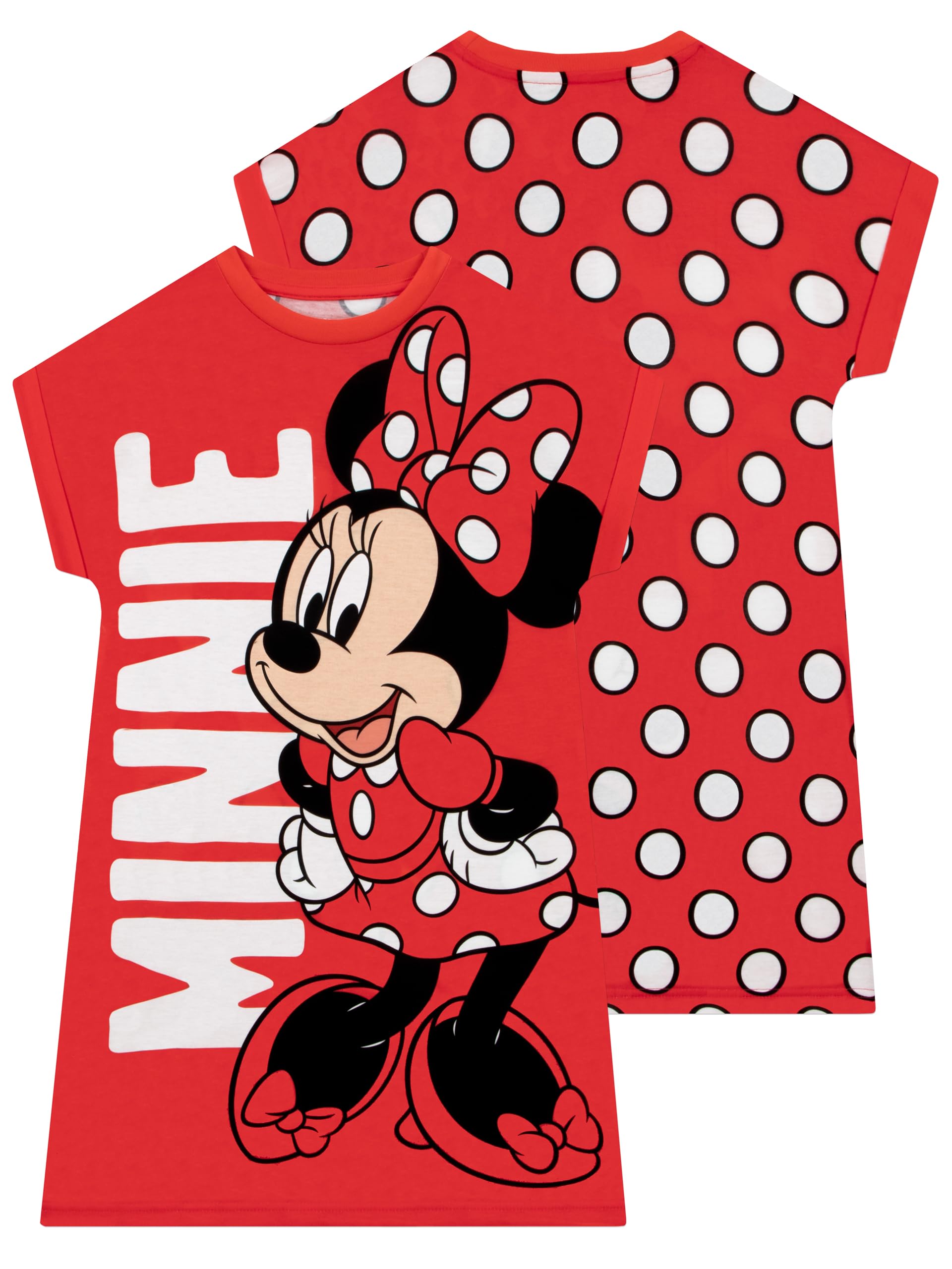 Disney Girls Red Minnie Mouse Nightdress, Minnie Nightie, Polka Dot Night Dress For Kids, 18-24 Months