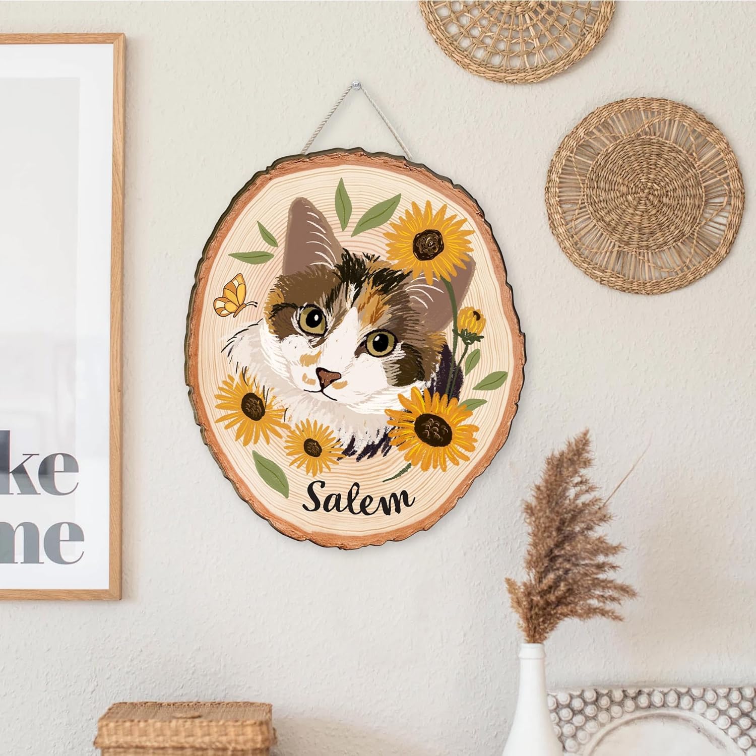 Personalized Cat Portrait on Wood Slice – Custom Pet Photo Gift, Wooden Cat Memorial Keepsake, Pet Loss Sympathy Gift, Cat Wall Art Decoration