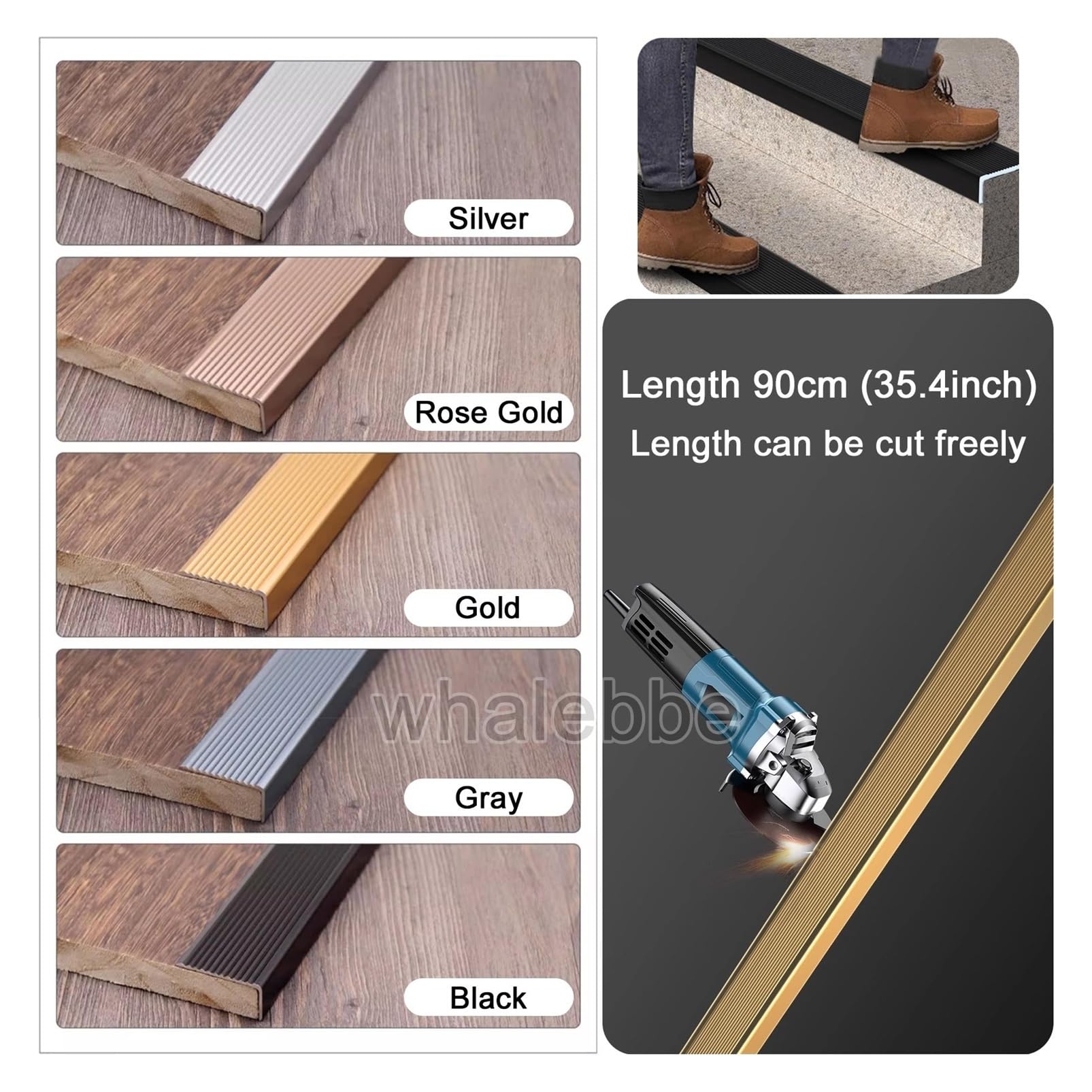 Profilo Per Bordi Scale Paraspigolo Strisce Antiscivolo Per Gradini L 90cm | Spessore 2mm Angolare Alluminio A Forma Di L Profilo Per Scale Antiscivolo E Impermeabile(Gray,W70 x H30mm)