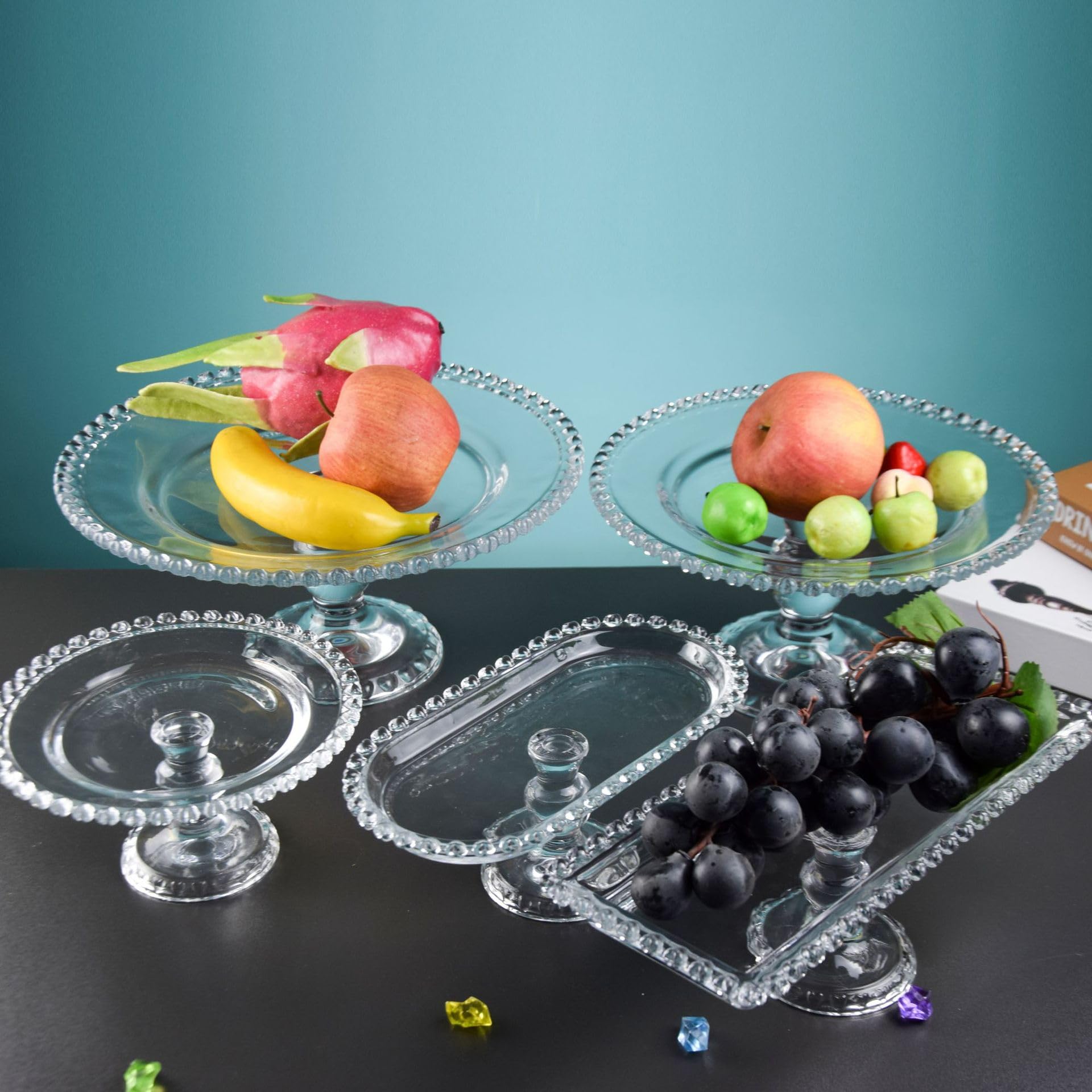 Juego de 4 Soportes para Pasteles de Vidrio, Soporte para Pasteles, Soporte de presentación de Alimentos, Soporte para exhibición de Alimentos, Conjunto de Pasteles con Pedestal