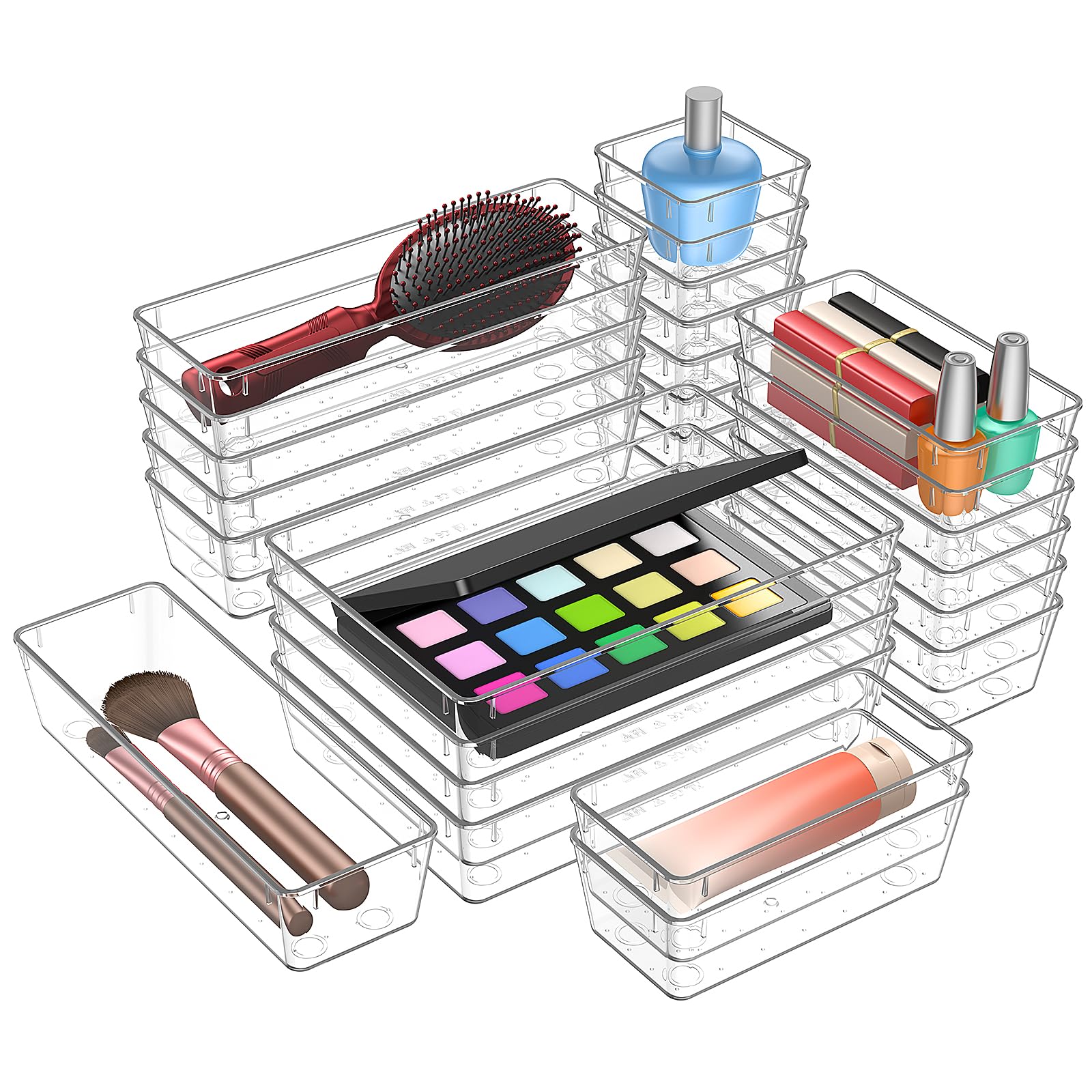Hymony Organizadores de Cajones 15 Piezas con 4 Tamaños, Organizador de Maquillaje para Tocador, Cajas Transparentes para Escritorio y Baño — view 8