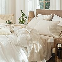 Vista 30 de MooMee – Juego de sábanas Gingham 100% algodón lavado con textura parecida al lino transpirable suave con bolsillo elástico de 16-19" de profundidad