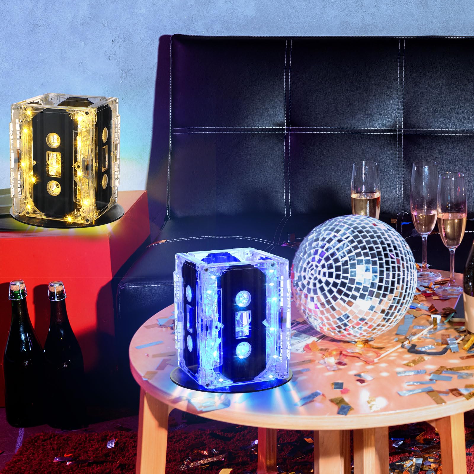 6 juegos de cinta de casete de los años 80 y 90, decoración de cubo, decoración de discoteca, fiesta de fiebre, centro de mesa temático de los años 80, boombox, suministros de fiesta de cumpleaños de