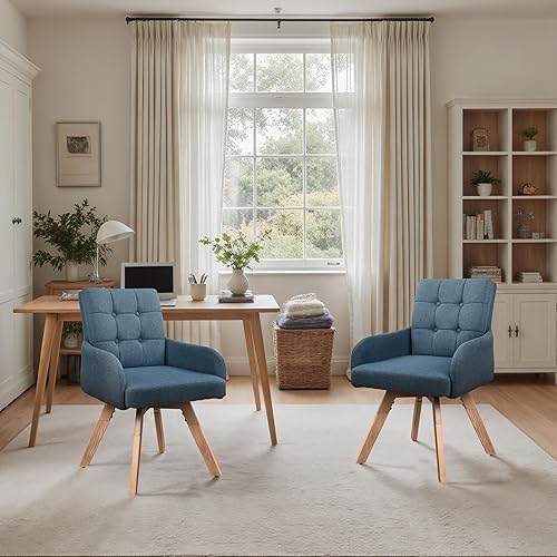 Miniatura 10 de Art Leon Juego de 2 sillas de comedor modernas, tapizadas de tela, giratorias, sillas de escritorio con patas de madera para cocina, sala de estar,