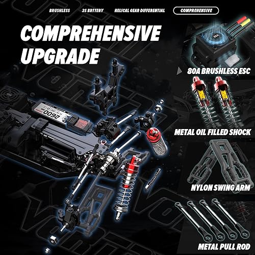 Miniatura 5 de Hosim Vortan Mini 18 RC Truck para adultos rápido 50+mph, RTR eléctrico sin escobillas RC Cars todo terreno 4WD control remoto coche de carreras