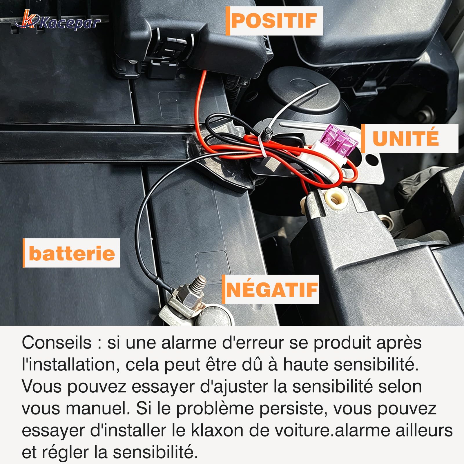 Alarme Voiture Universelle 12V, Kacepar Système Antivol avec Détecteur Security Protection Anti-Theft Kit, avec 2 télécommandes et 1 sirène de klaxon, CW-8110